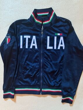 Italia Navy Track Jacket with Tricolor Trim for Kids 8-10